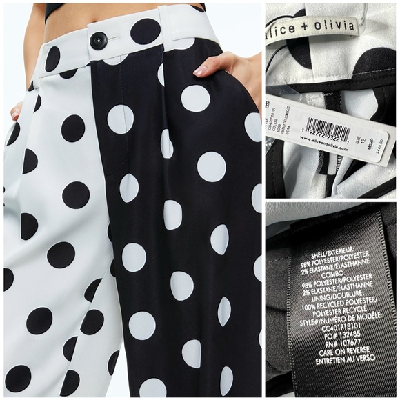 Alice + Olivia Tomasa Polka Dot Cuffed Black White Colorblock Pant - Picture 16 of 17